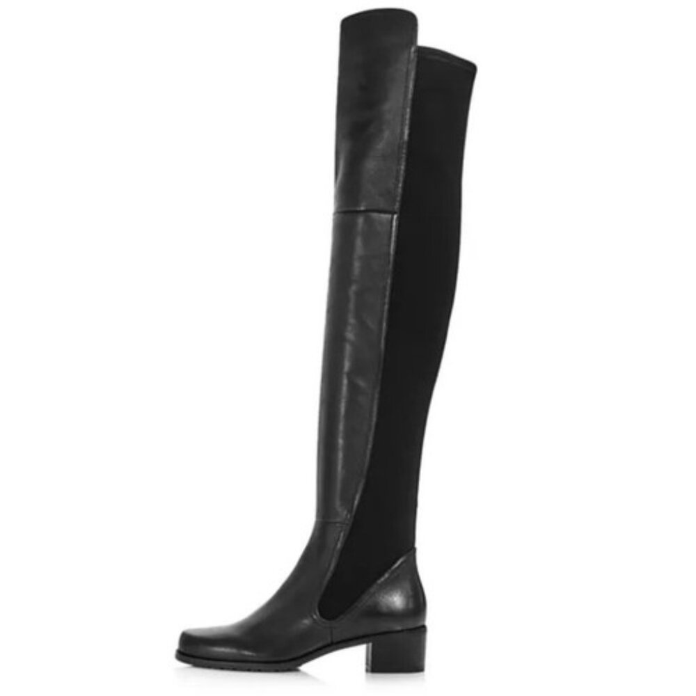 Stuart Weitzman Lynelle Black Leather and Neoprene Over-The-Knee Boots
